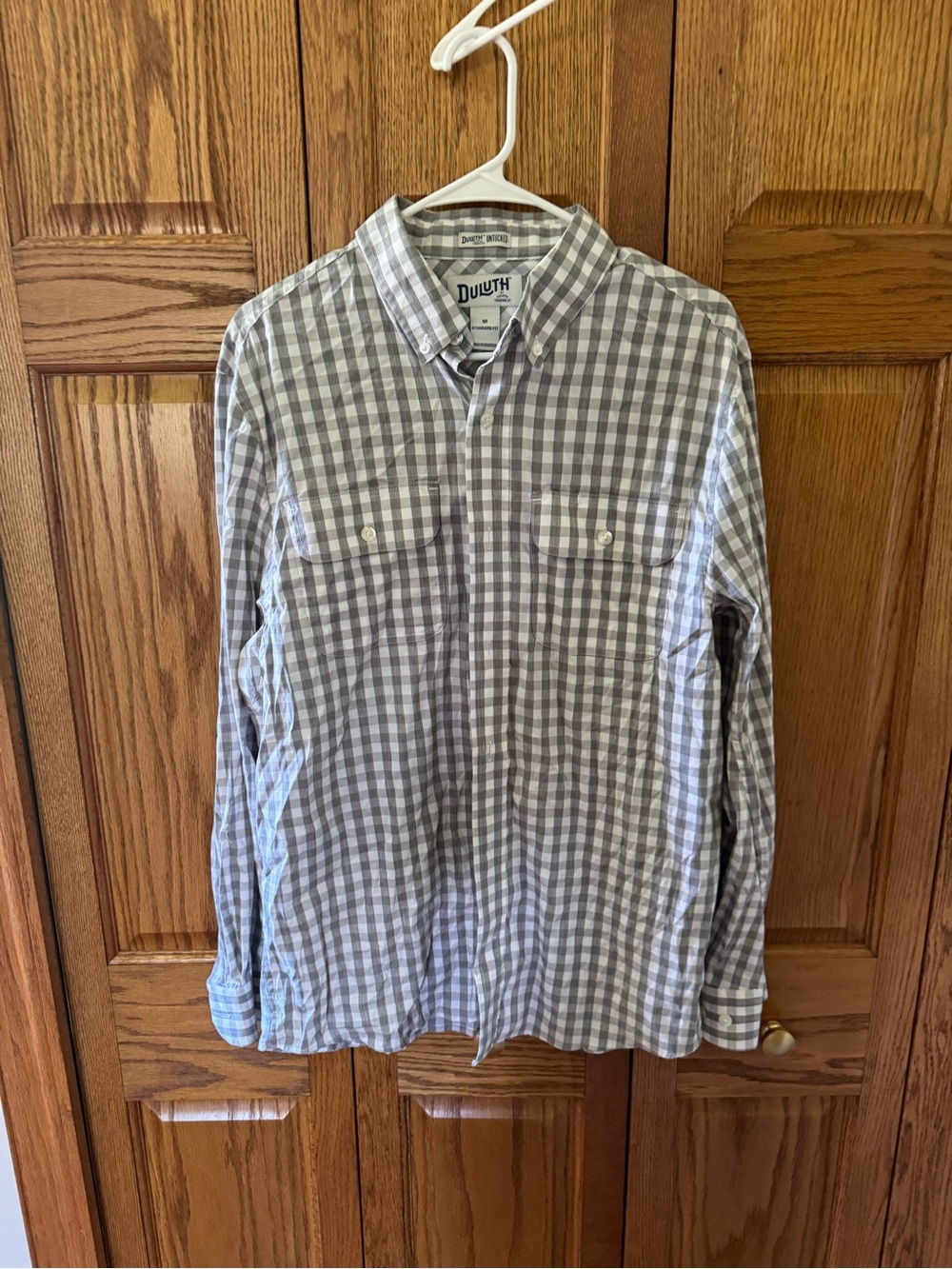 Duluth Trading Co Gray and White Plaid Button-Down Shirt